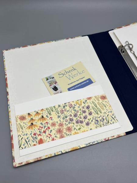 Ringbuch Planer A5 blau Blüten Steckfach Leinenrücken